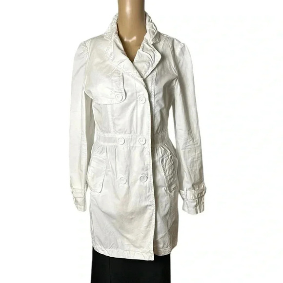 Cotton double breasted white trench coat,size 8. casual,career,vtg,Y2K, EC - Picture 1 of 14
